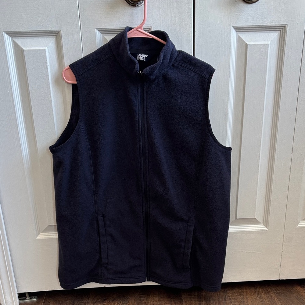 Lands' End Women Navy Fleece Vest, Large Tall